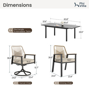 Mirage 7/9-Piece Patio Dining Set with Stylish Rattan Rope Chairs and Expandable Table