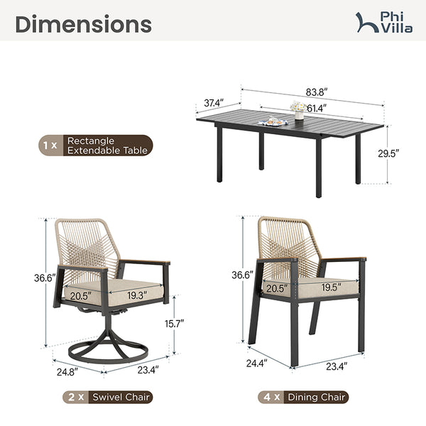 Mirage 7/9-Piece Patio Dining Set with Stylish Rattan Rope Chairs and Expandable Table