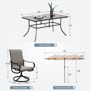 8-Piece Umbrella Patio Dining Set with 13FT Double-side Umbrella and Sling Swivel Chairs