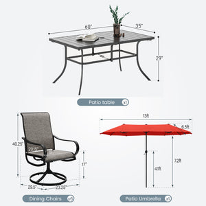 8-Piece Umbrella Patio Dining Set with 13FT Double-side Umbrella and Sling Swivel Chairs