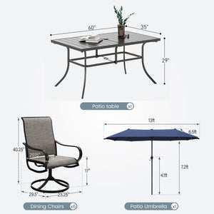 8-Piece Umbrella Patio Dining Set with 13FT Double-side Umbrella and Sling Swivel Chairs