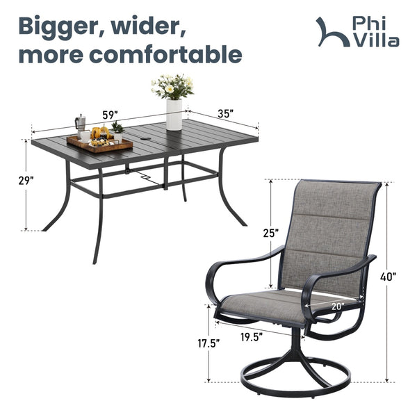 Modern 7-Piece Patio Dining Set with Upgraded Padded Swivel Chairs