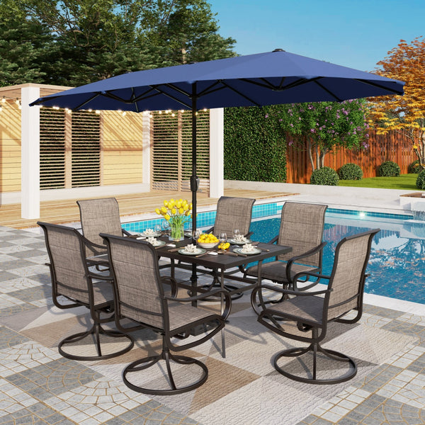 Modern 7-Piece Patio Dining Set with Upgraded Padded Swivel Chairs