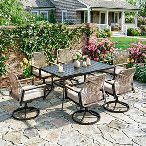 home depot outdoor patio table with umbrella hole LOKATSE 41.7" Round Dining Hole, Steel Frame for Backyard Lawn Balcony Deck PHI VILLA Dining Table with elegant and classic design brings unique aesthetic perception to patios Piece Patio Table With Umbrella