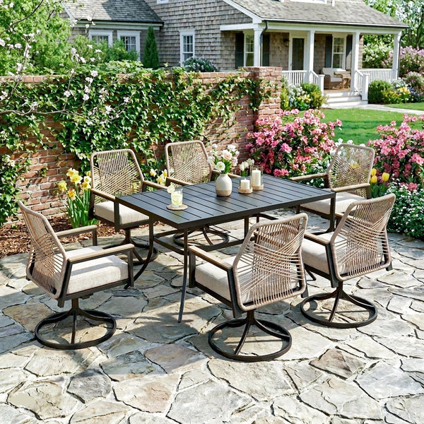 アフリカンファニチャー 5セット Mirage 7-Piece Patio Dining Set with Stylish Rope Chairs-Phi Villa
