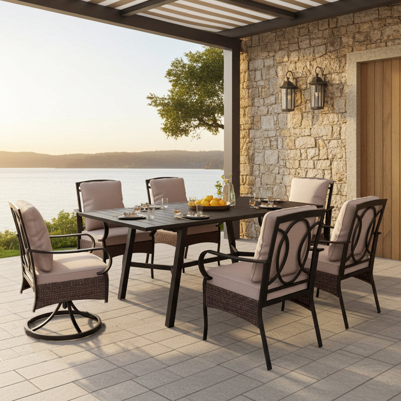 Coco 7/9-Pcs Fixed Chairs Outdoor Dining Set with Extendable Table