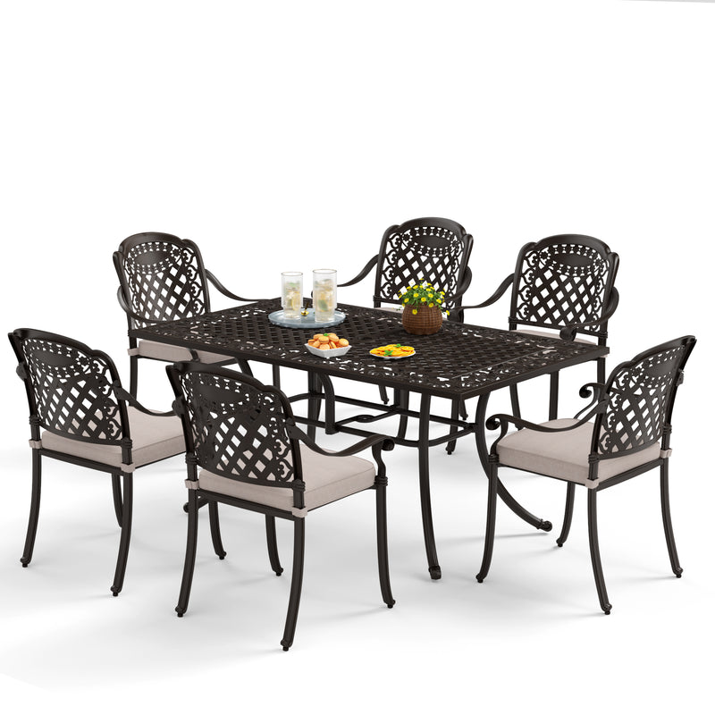 PHI VILLA 7-Piece Patio Elegant Steel Dining Set  with Rectangle/Round Table & Fixed Chairs