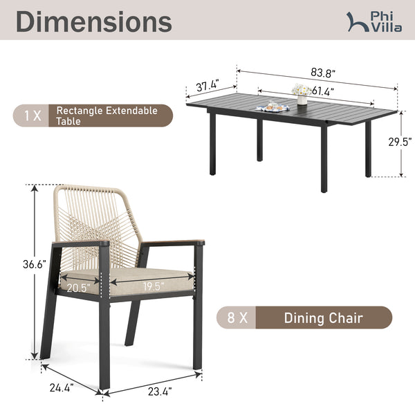 Mirage 7/9-Piece Patio Dining Set with Stylish Rattan Rope Chairs and Expandable Table