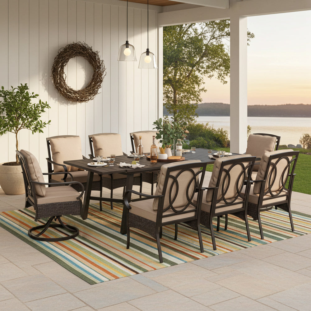 Coco 7/9-Pcs Fixed Chairs Outdoor Dining Set with Extendable Table