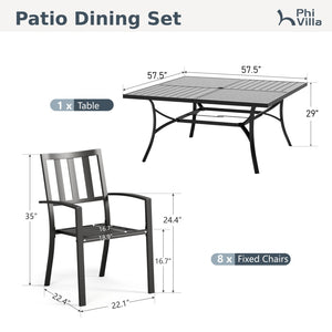9-Piece Patio Dining Set with Enlarged Square Table and Stackable Chairs
