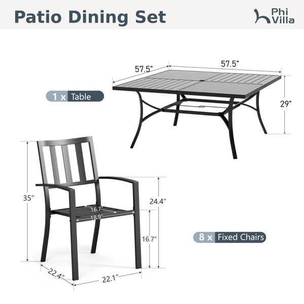 9-Piece Patio Dining Set with Enlarged Square Table and Stackable Chairs