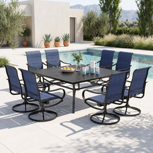 9-Piece Patio Dining Set with Enlarged Square Table and Textilene Swivel Chairs- Phi Villa