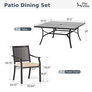 9-Piece Patio Dining Set with Enlarged Square Table and Woven Pattern Chairs