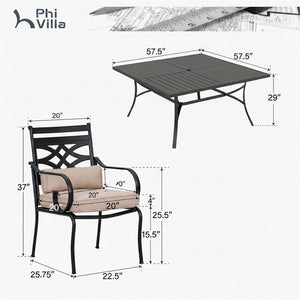 Vine 9-Pcs Patio Dining Set with Enlarged Square Table and  for Yard
