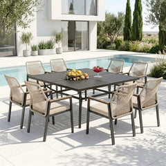 Mirage 9-Piece Patio Dining Set with Stylish Rattan Rope Chairs and Square Table for 8