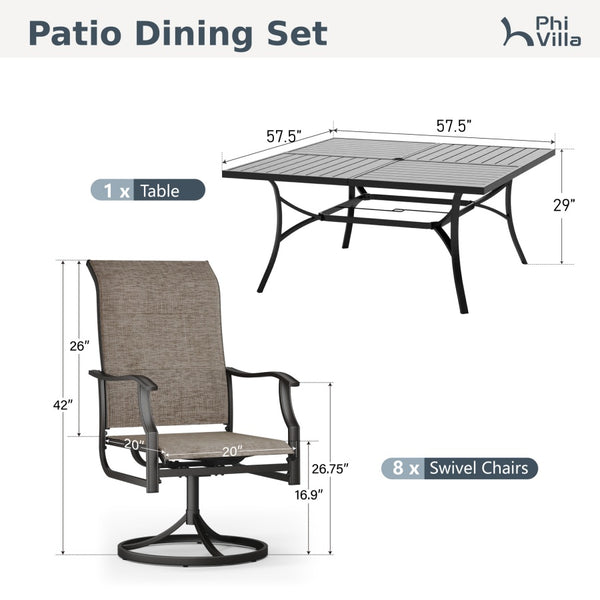 9-Piece Patio Dining Set with Enlarged Square Table for Backyard, Family Reunion PHI VILLA