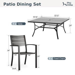 Veranda 8-Seater Outdoor Dining Set with Enlarged Square Table