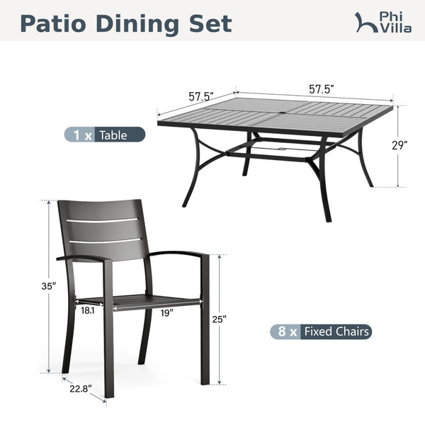 Veranda 8-Seater Outdoor Dining Set with Enlarged Square Table