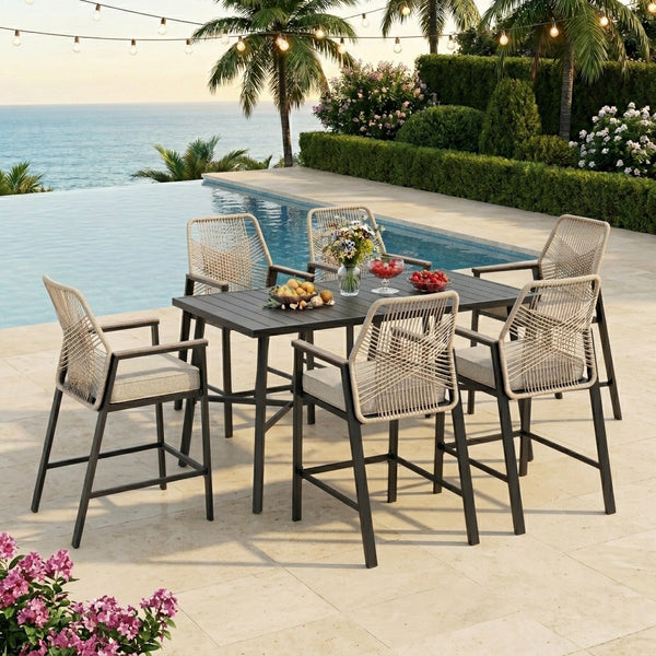 Phi Villa Mirage 7-Pcs. Rope-art High Bar Stools