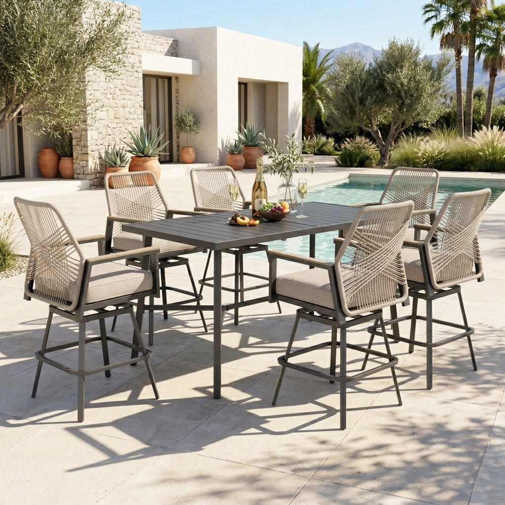 Mirage 7-Pcs. Rope Bar Stool Set-Phi Villa