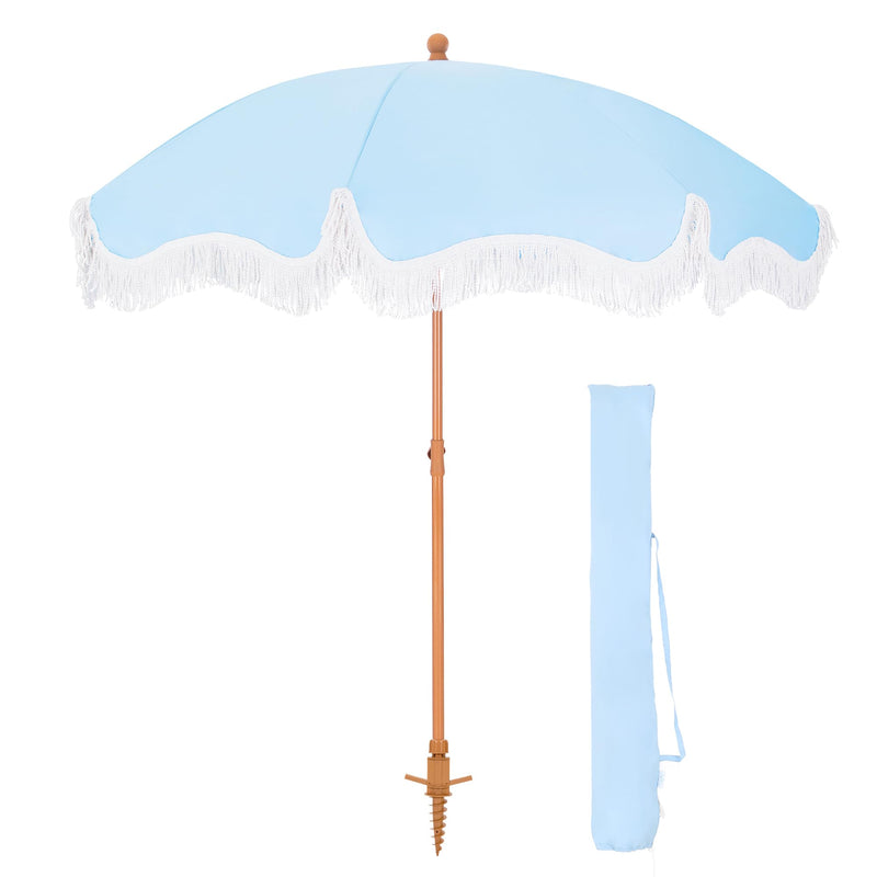 Phi Villa 7ft Patio Beach Tassel Umbrella UPF 50+ With Carry Bag