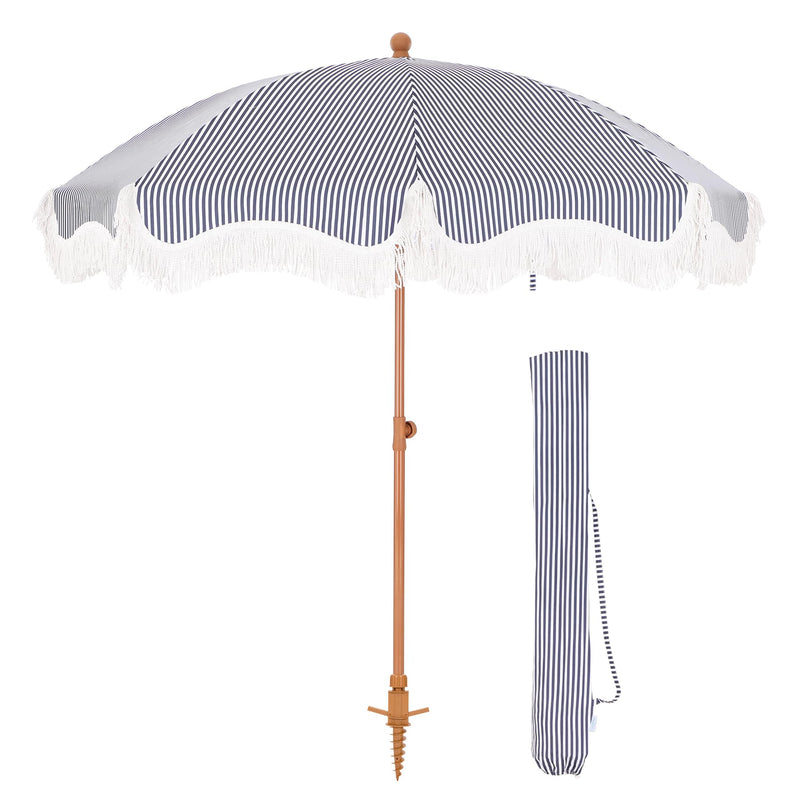 Phi Villa 7ft Patio Beach Tassel Umbrella UPF 50+ With Carry Bag