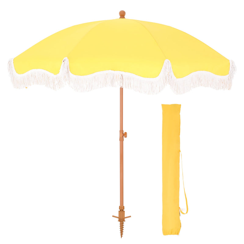 Phi Villa 7ft Patio Beach Tassel Umbrella UPF 50+ With Carry Bag