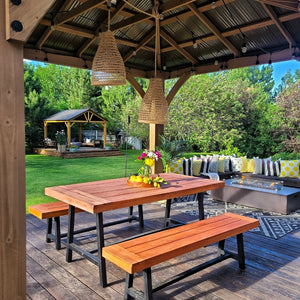 Phi Villa Patio Modern Acacia Wood Dining Set Outdoor Bench Picnic Table