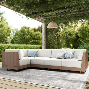 Alameda 4-Seater Woodgrain HDPE Garden Modular Sectional Rattan Sofa Set