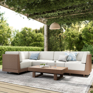 Alameda 4-Seater Woodgrain HDPE Garden Modular Sectional Rattan Sofa Set