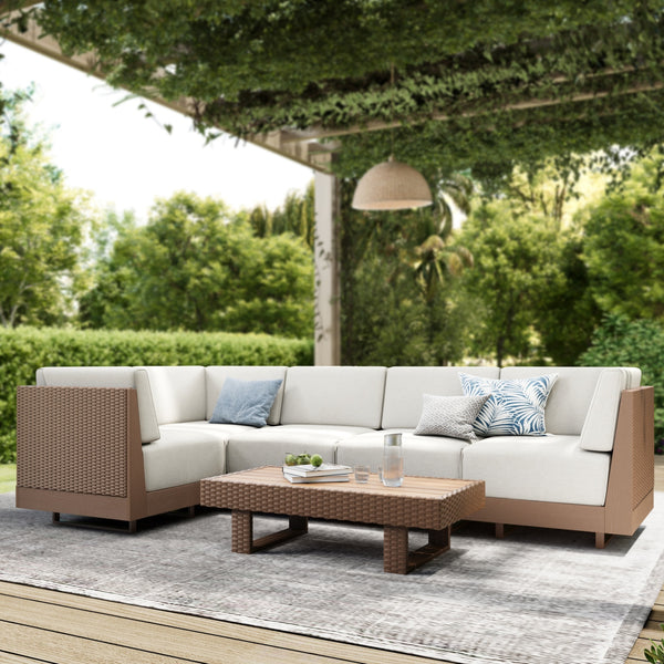 Alameda 4-Seater Woodgrain HDPE Garden Modular Sectional Rattan Sofa Set