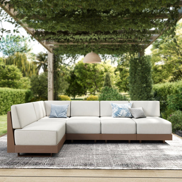 Alameda 4-Seater Woodgrain HDPE Garden Modular Sectional Rattan Sofa Set