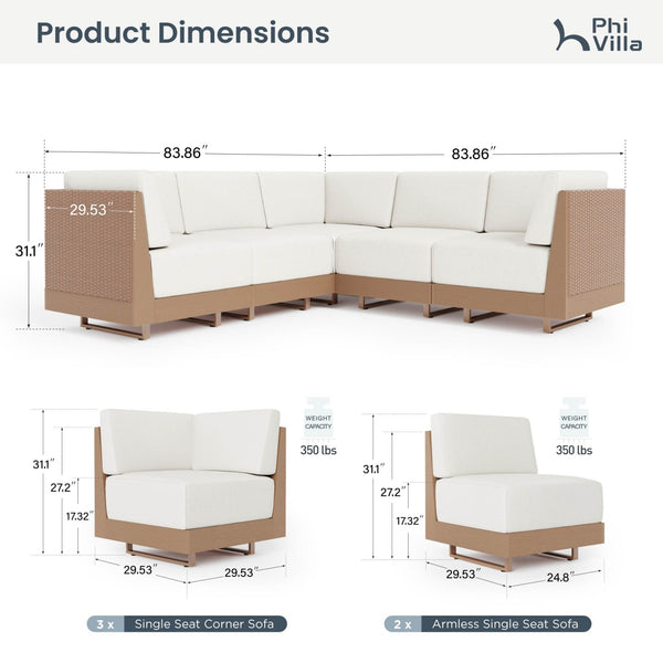 Alameda 4-Seater Woodgrain HDPE Garden Modular Sectional Rattan Sofa Set