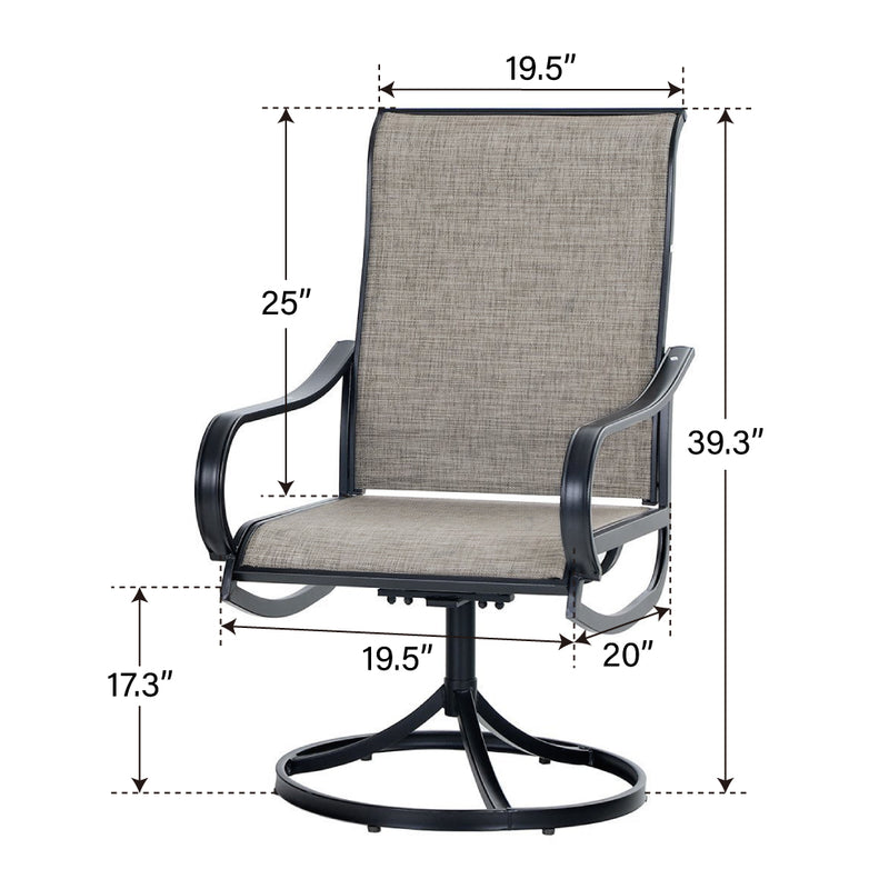Swivel 2-Piece Patio Dining Chair for Porch,Deck,Backyard with with Black Frame, PHI VILLA