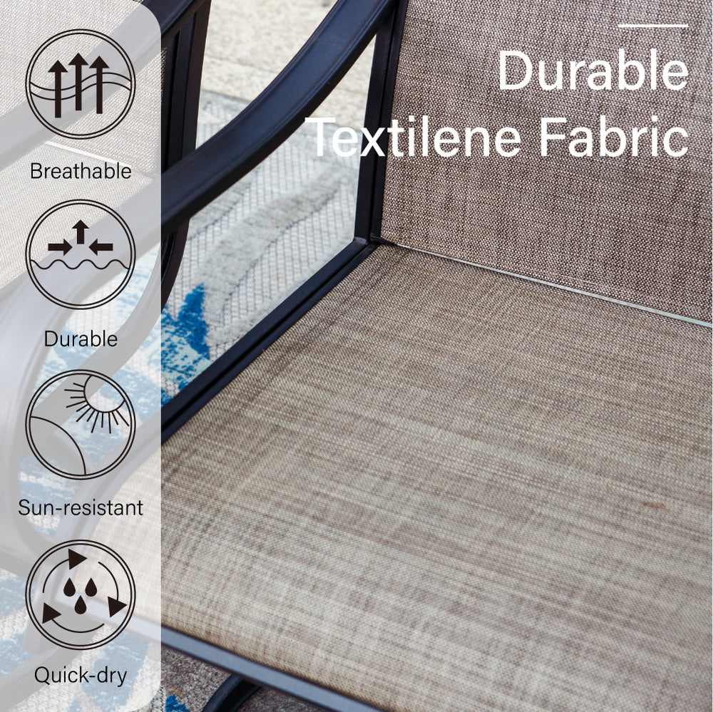 PHI VILLA  7-Piece Outdoor Dining Set Steel Rectangle Table & Textilene Swivel Chairs