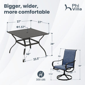 5-Piece Patio Dining Set with Textilene Swivel Chairs for Deck,Garden PHI VILLA