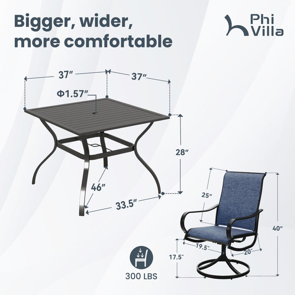 5-Piece Patio Dining Set with Textilene Swivel Chairs for Deck,Garden PHI VILLA