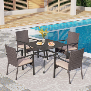9/7/5-Piece Outdoor Dining Set with Brown Rattan Dining Chair for Deck and Patio
