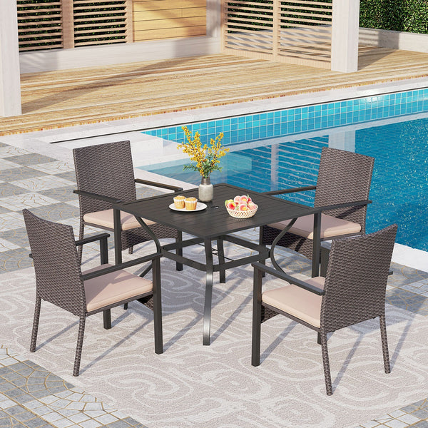 9/7/5-Piece Outdoor Dining Set with Brown Rattan Dining Chair for Deck and Patio