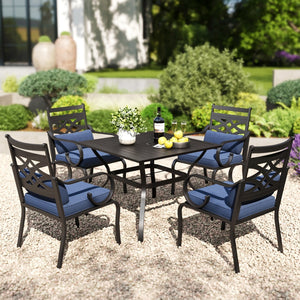 PHI VILLA 5-Piece Patio Dining Set 4 Fixed Steel Chairs and Dining Table