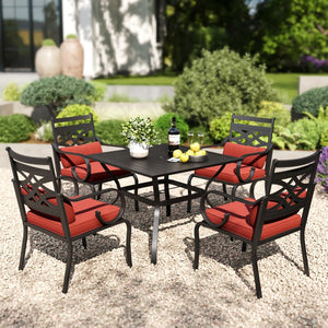 PHI VILLA 5-Piece Patio Dining Set 4 Fixed Steel Chairs and Dining Table