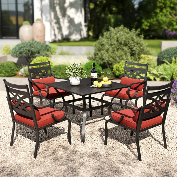 PHI VILLA 5-Piece Patio Dining Set 4 Fixed Steel Chairs and Dining Table
