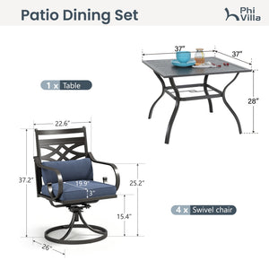 Vine 5-Piece Outdoor Dining Set with Swivel Chairs