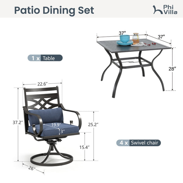 Vine 5-Piece Outdoor Dining Set with Swivel Chairs