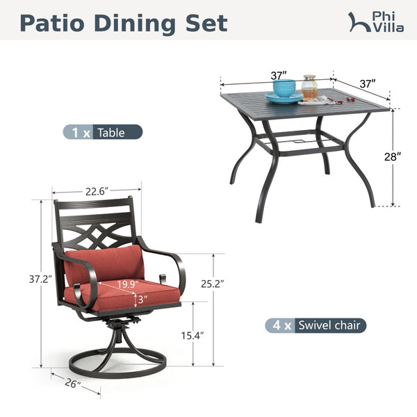 Vine 5-Piece Outdoor Dining Set with Swivel Chairs
