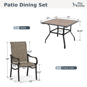 Wave 5-Piece Outdoor Dining Set with Stationary Chairs