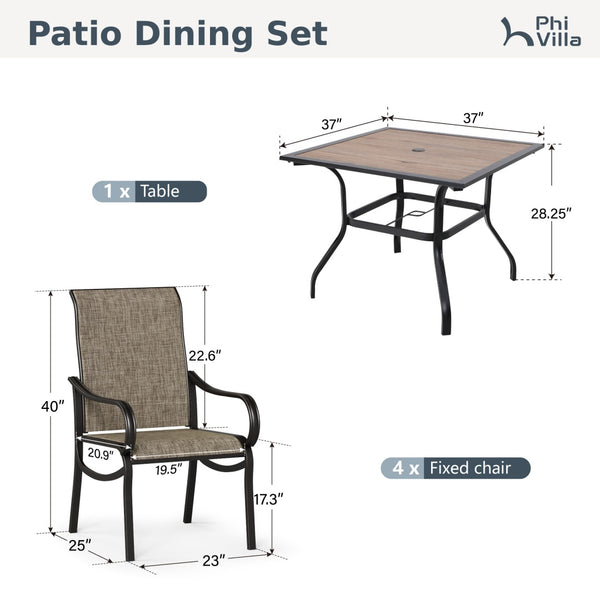 Wave 5-Piece Outdoor Dining Set with Stationary Chairs