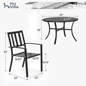 5-Piece Outdoor Dining Set with 42" Round Table and Stckable Chairs