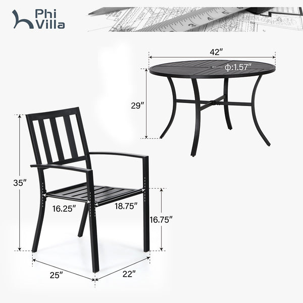 5-Piece Outdoor Dining Set with 42" Round Table and Stckable Chairs