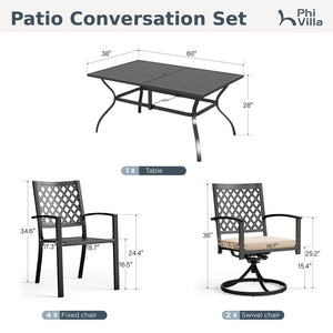 Diamond 7-Piece Patio Dining Set Mixed Chairs and Rectangle Table